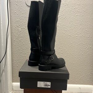 Sleek Black Over the Knee Boots with Rounded Toe